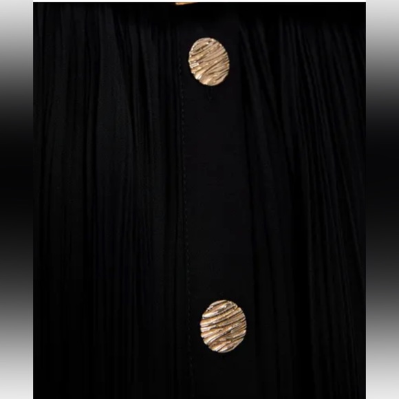 Black pleated midi skirt, textured gold button front closure & removable belt - Picture 7 of 7